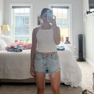 White Rib Knit Halter Top